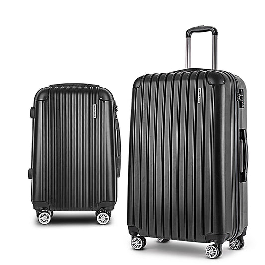 Wanderlite 2pcs Luggage Trolley Set Travel Suitcase Carry On Hard Case Lightweight Black-0