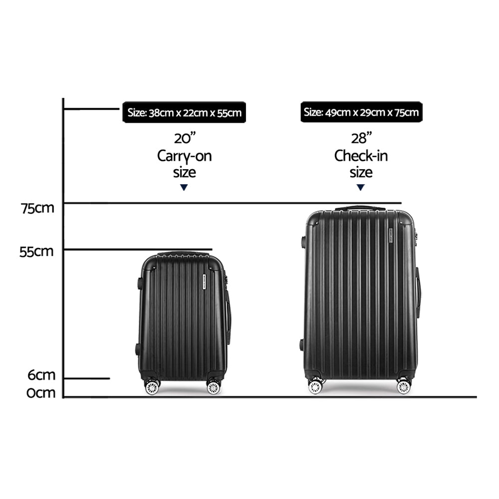 Wanderlite 2pcs Luggage Trolley Set Travel Suitcase Carry On Hard Case Lightweight Black-1