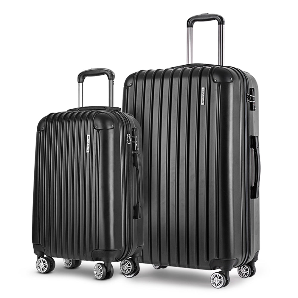 Wanderlite 2pcs Luggage Trolley Set Travel Suitcase Carry On Hard Case Lightweight Black-2