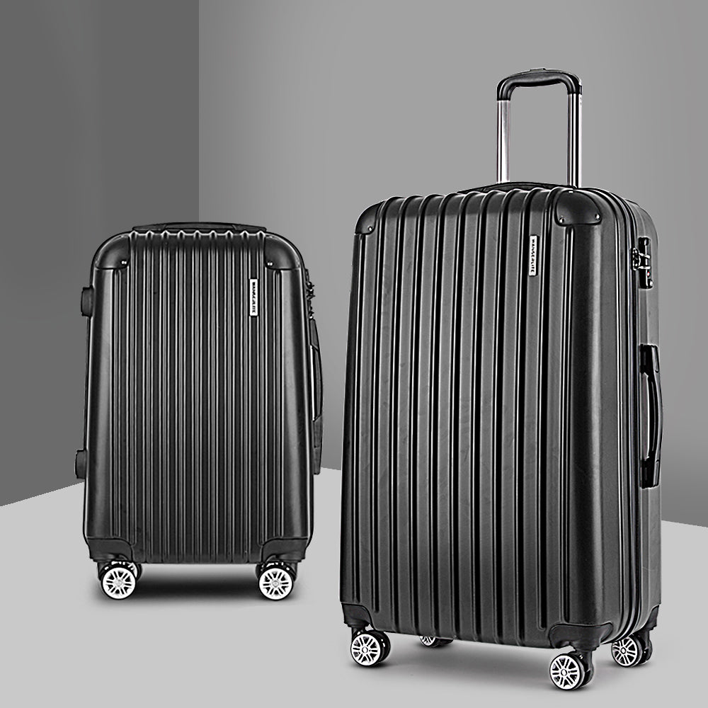 Wanderlite 2pcs Luggage Trolley Set Travel Suitcase Carry On Hard Case Lightweight Black-6