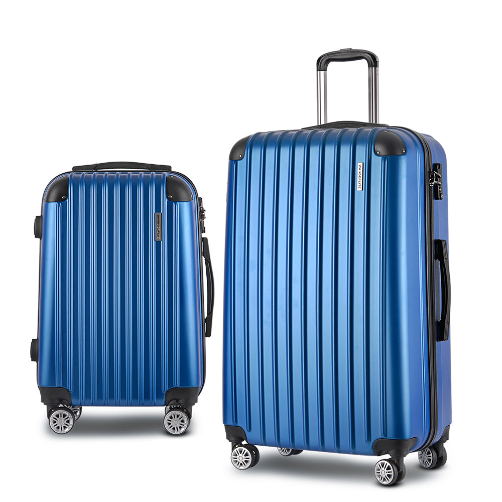 Wanderlite 2pcs Luggage Trolley Set Travel Suitcase Carry On Hard Case Lightweight Blue-0