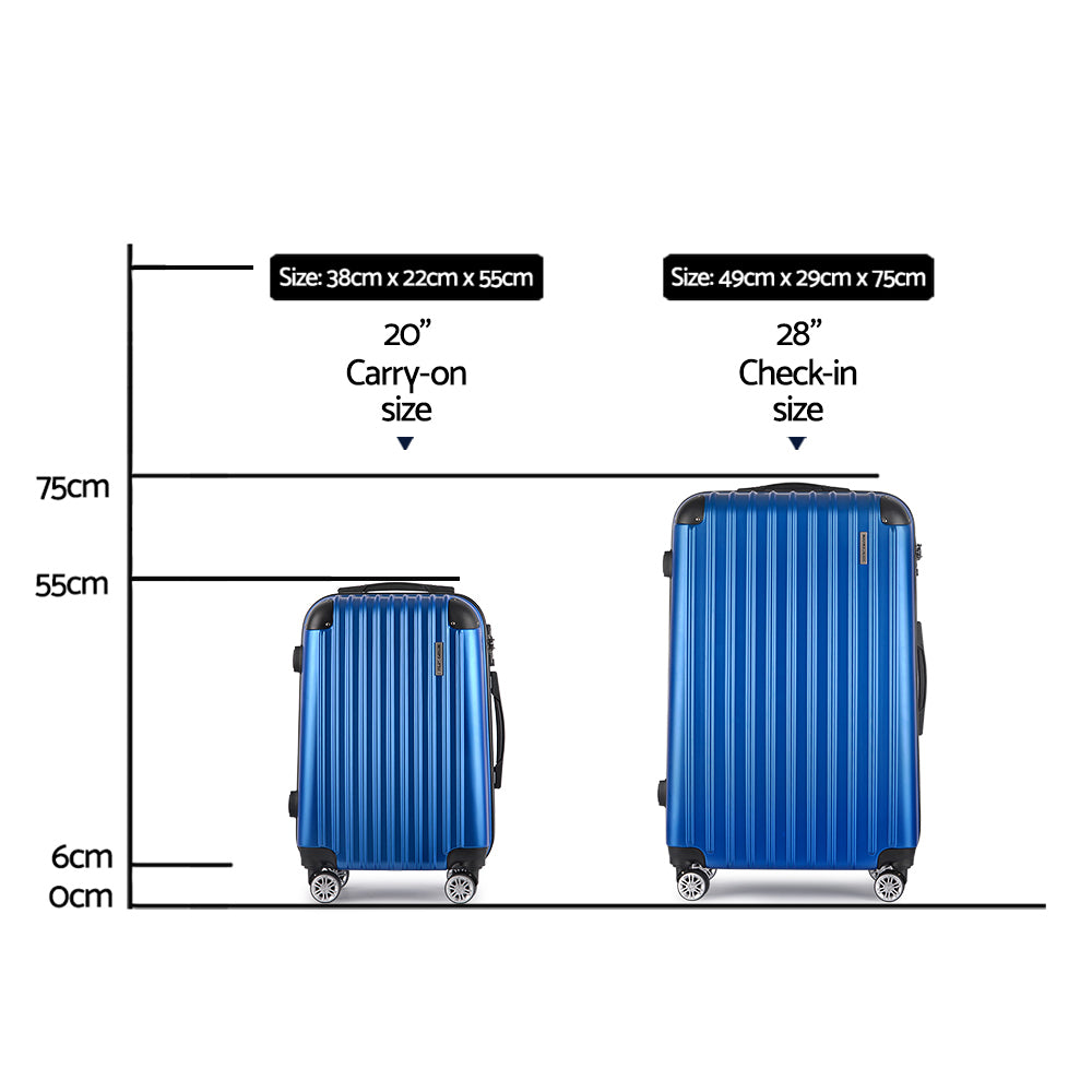 Wanderlite 2pcs Luggage Trolley Set Travel Suitcase Carry On Hard Case Lightweight Blue-1