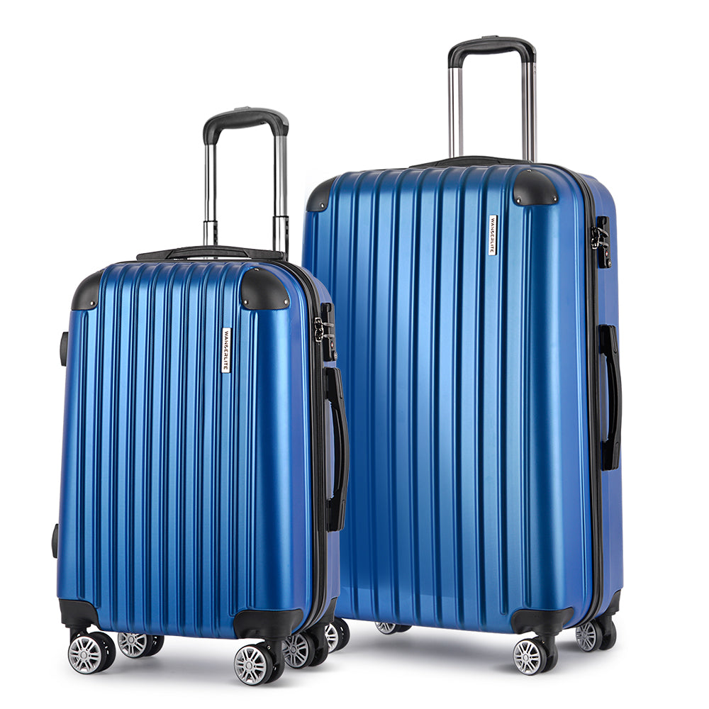 Wanderlite 2pcs Luggage Trolley Set Travel Suitcase Carry On Hard Case Lightweight Blue-2