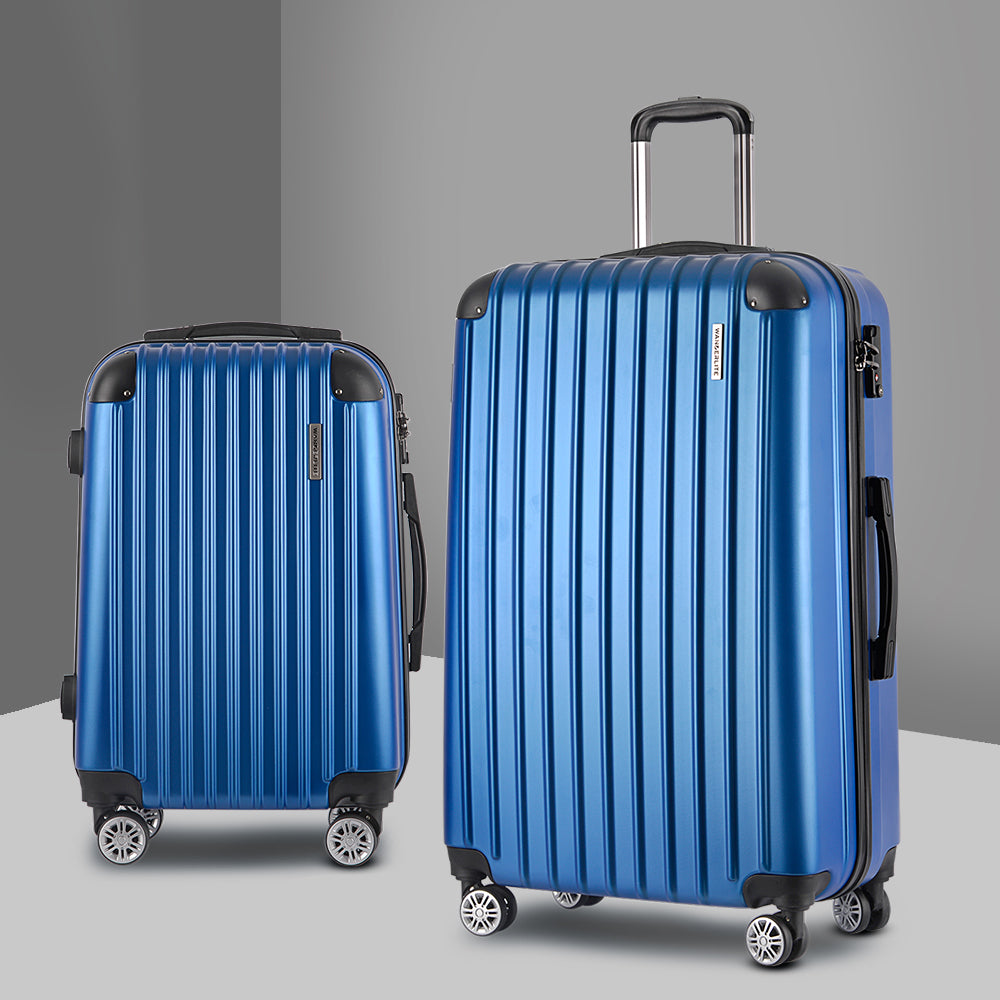 Wanderlite 2pcs Luggage Trolley Set Travel Suitcase Carry On Hard Case Lightweight Blue-6