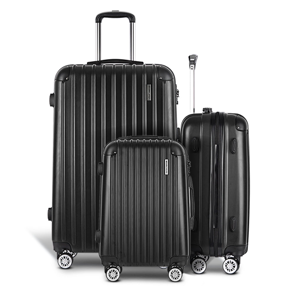 Wanderlite Luggage Set 3pc 20" 24" 28" Suitcase Hardcase Trolley Travel Black-2