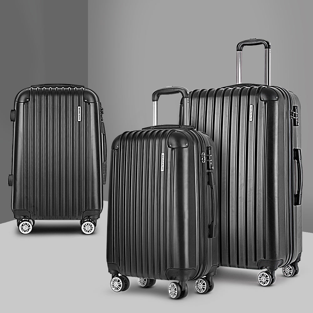 Wanderlite Luggage Set 3pc 20" 24" 28" Suitcase Hardcase Trolley Travel Black-7