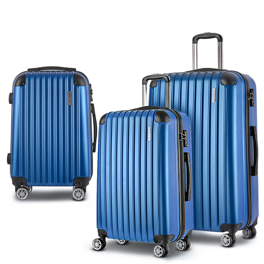 Wanderlite Luggage Set 3pc 20" 24" 28" Suitcase Hardcase Trolley Travel Blue-0