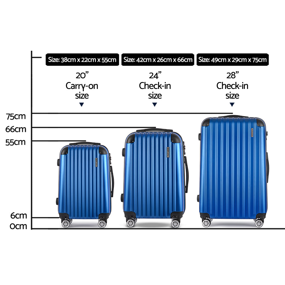 Wanderlite Luggage Set 3pc 20" 24" 28" Suitcase Hardcase Trolley Travel Blue-1