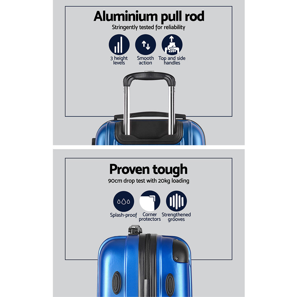 Wanderlite Luggage Set 3pc 20" 24" 28" Suitcase Hardcase Trolley Travel Blue-3