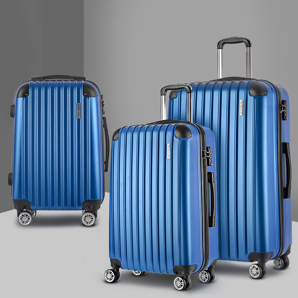 Wanderlite Luggage Set 3pc 20" 24" 28" Suitcase Hardcase Trolley Travel Blue-6