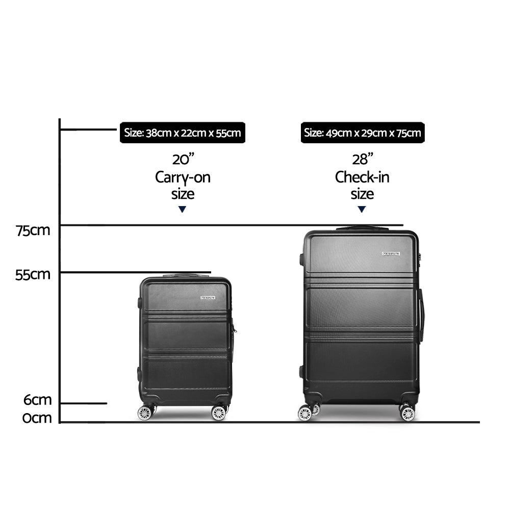 Wanderlite 2pc Luggage Trolley Set Suitcase Travel TSA Carry On Hard Case Lightweight Black-1