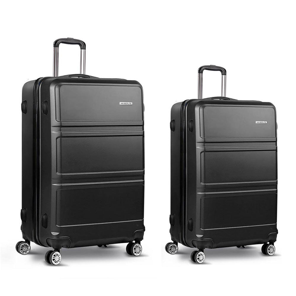 Wanderlite 2pc Luggage Trolley Set Suitcase Travel TSA Carry On Hard Case Lightweight Black-2