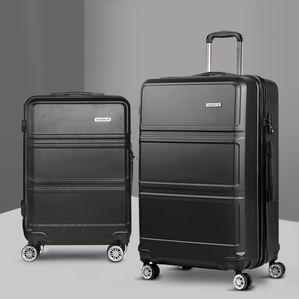 Wanderlite 2pc Luggage Trolley Set Suitcase Travel TSA Carry On Hard Case Lightweight Black-7