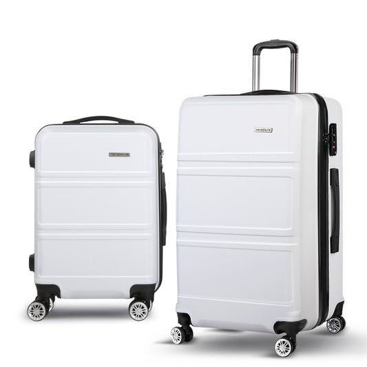 Wanderlite 2pc Luggage Trolley Set Suitcase Travel TSA Carry On Hard Case Lightweight White-0