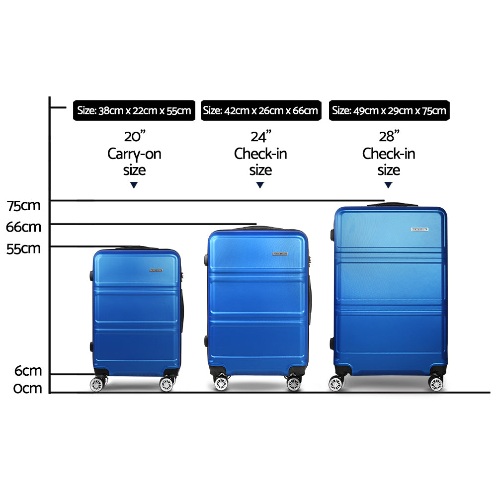 Wanderlite 3pc Luggage Trolley Set Suitcase Travel TSA Carry On Hard Case Lightweight Blue-1