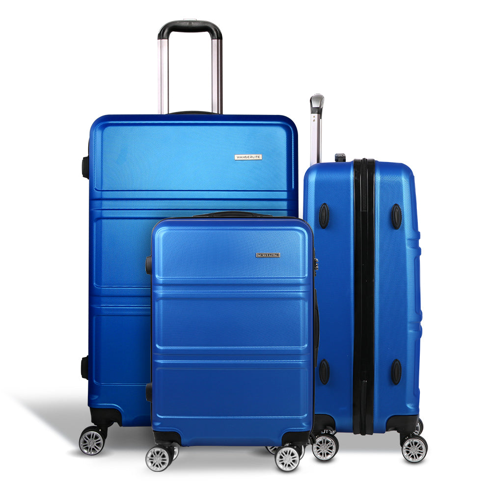 Wanderlite 3pc Luggage Trolley Set Suitcase Travel TSA Carry On Hard Case Lightweight Blue-2