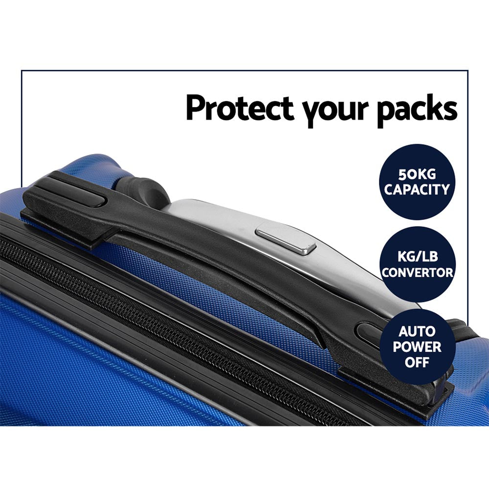 Wanderlite 3pc Luggage Trolley Set Suitcase Travel TSA Carry On Hard Case Lightweight Blue-5