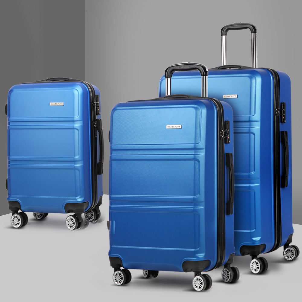 Wanderlite 3pc Luggage Trolley Set Suitcase Travel TSA Carry On Hard Case Lightweight Blue-7