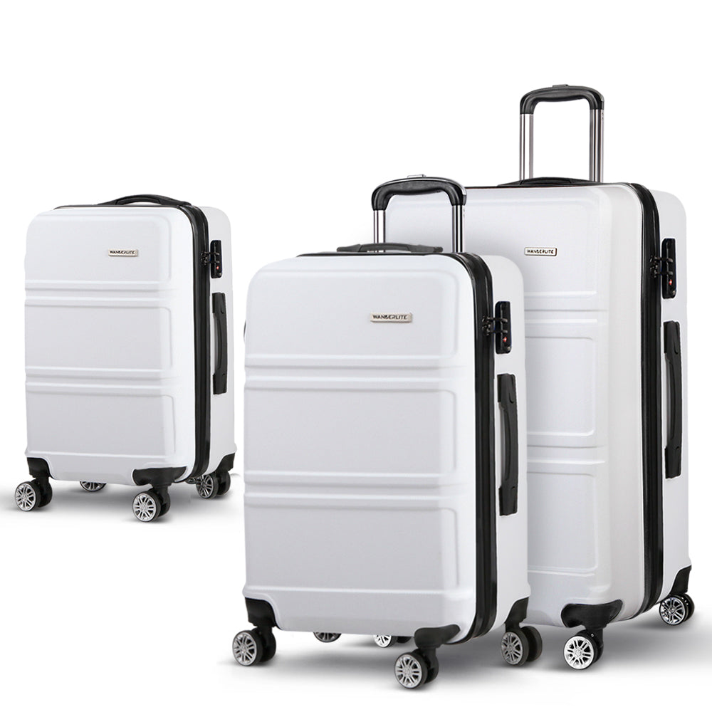 Wanderlite 3pc Luggage Trolley Set Suitcase Travel TSA Carry On Hard Case Lightweight White-0