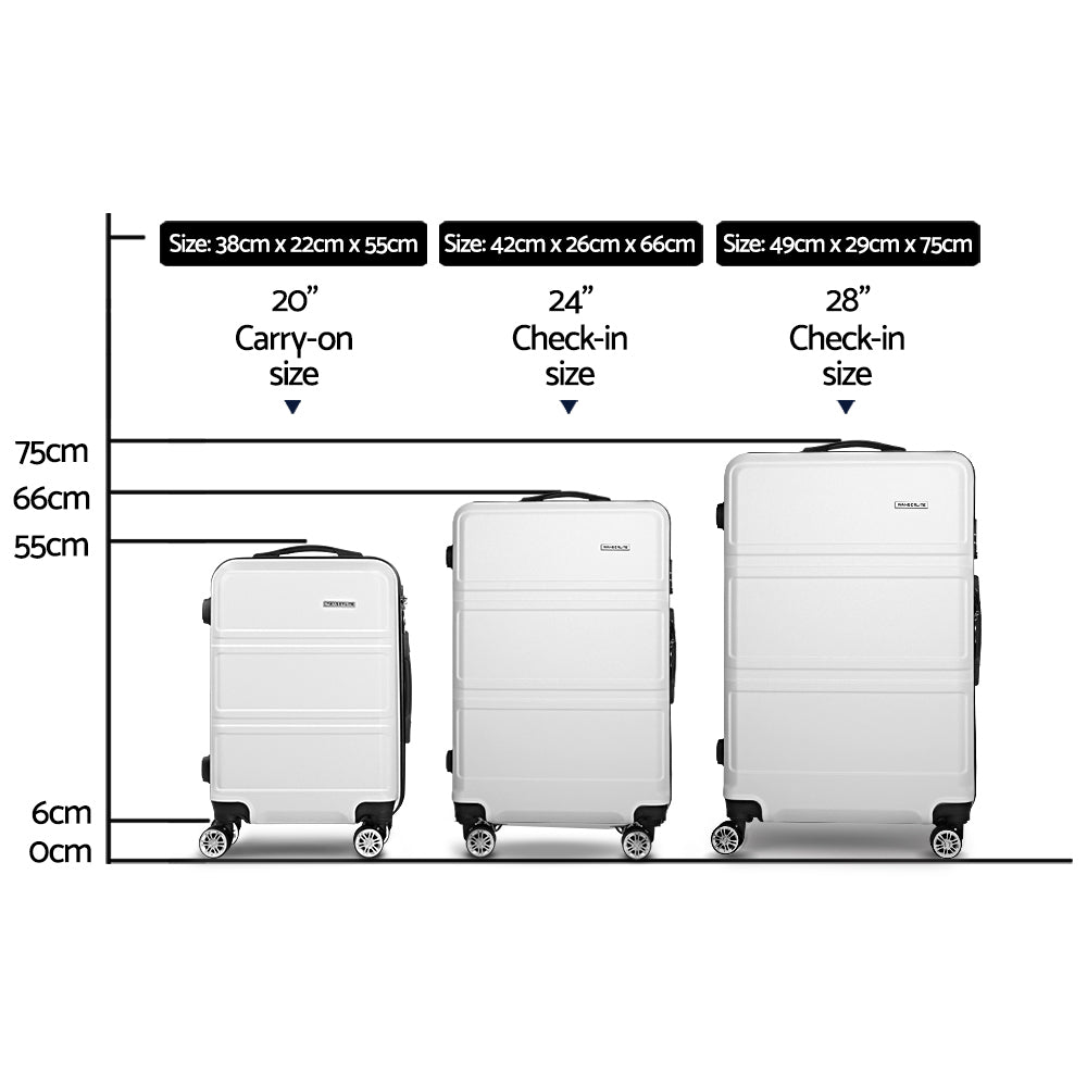 Wanderlite 3pc Luggage Trolley Set Suitcase Travel TSA Carry On Hard Case Lightweight White-1