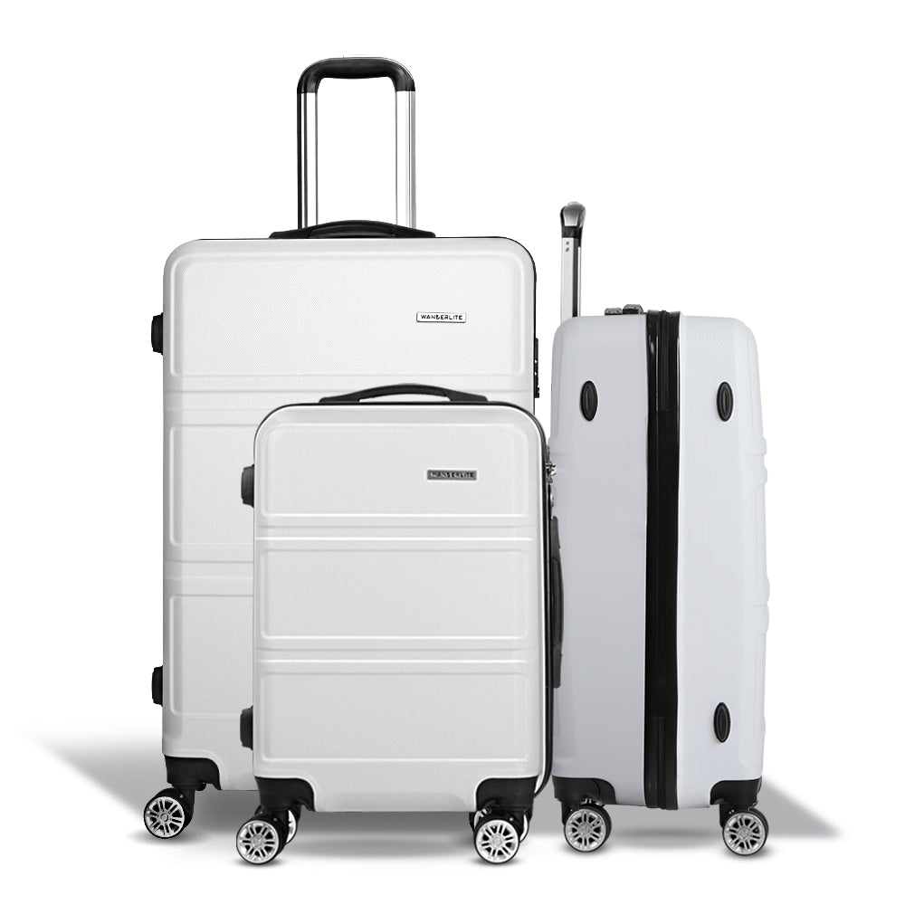 Wanderlite 3pc Luggage Trolley Set Suitcase Travel TSA Carry On Hard Case Lightweight White-2