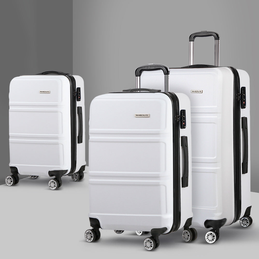 Wanderlite 3pc Luggage Trolley Set Suitcase Travel TSA Carry On Hard Case Lightweight White-7