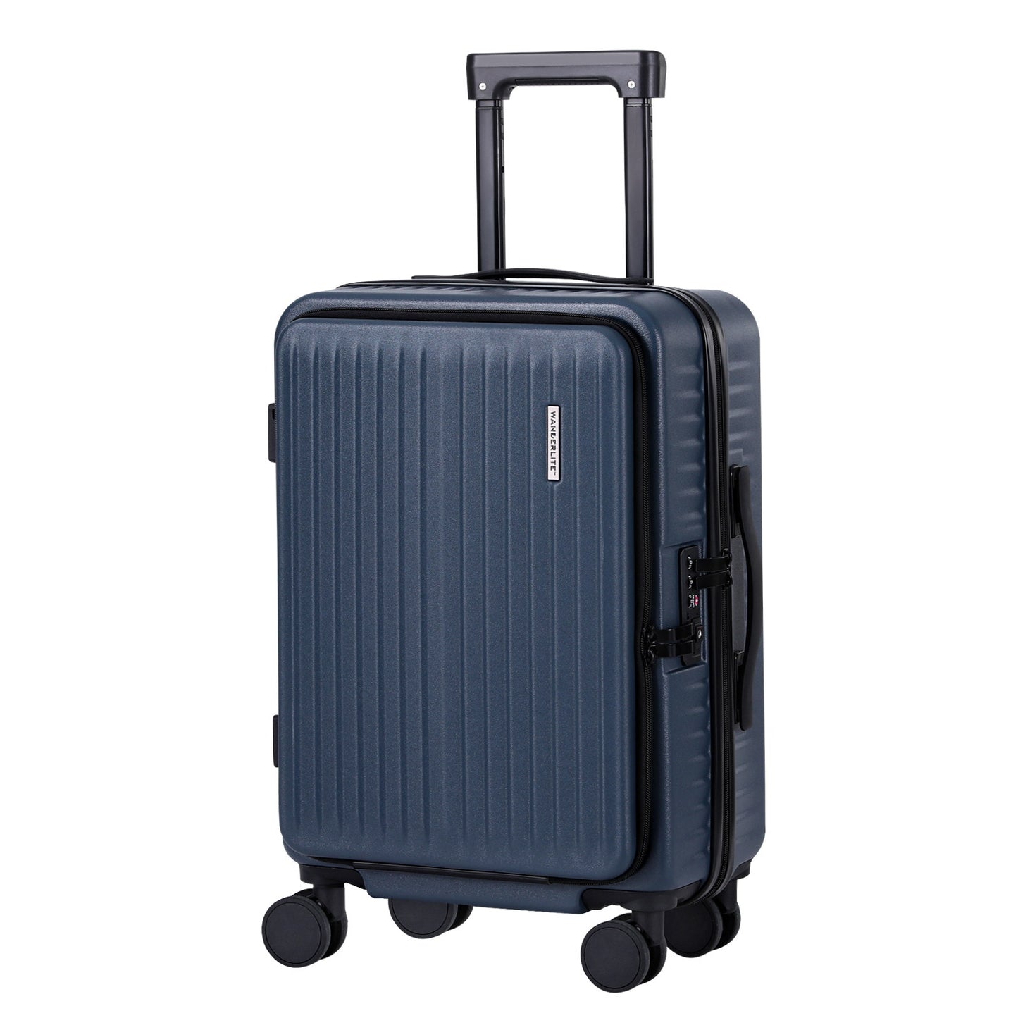 Wanderlite 20" Luggage Suitcase Front Pocket Travel Carry On Dual TSA Navy-0