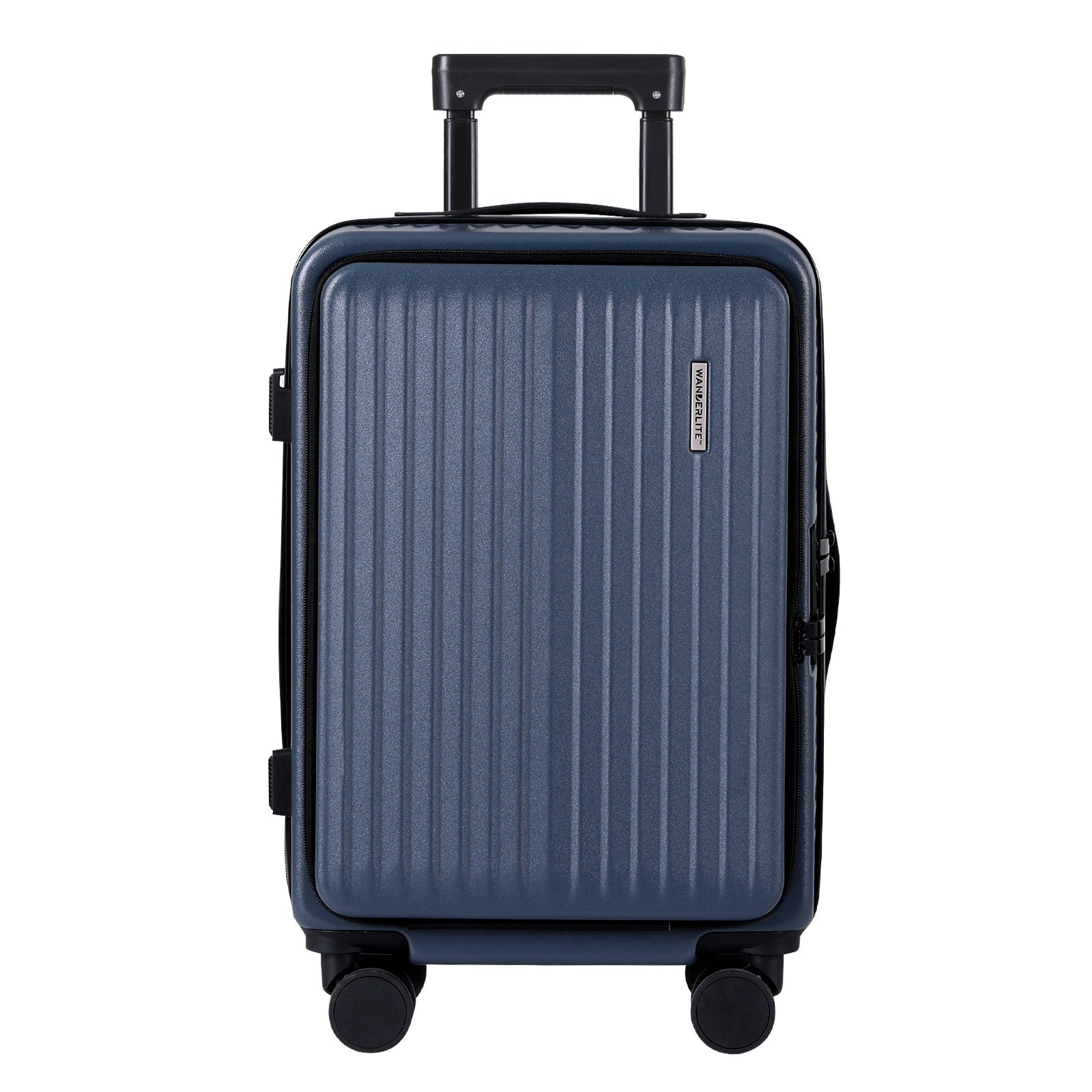 Wanderlite 20" Luggage Suitcase Front Pocket Travel Carry On Dual TSA Navy-2