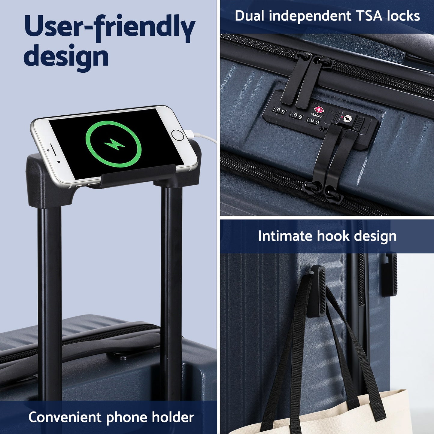 Wanderlite 20" Luggage Suitcase Front Pocket Travel Carry On Dual TSA Navy-4