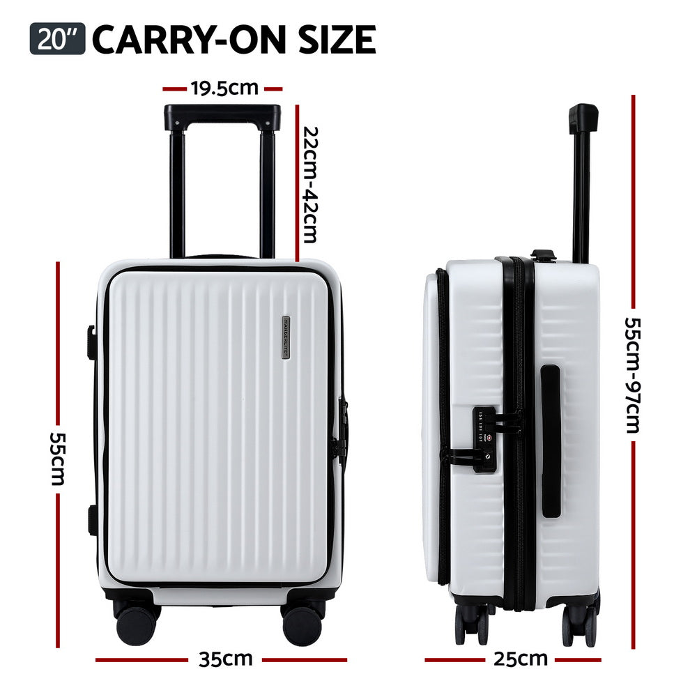 Wanderlite 20" Luggage Suitcase Front Pocket Travel Carry On Dual TSA White-1