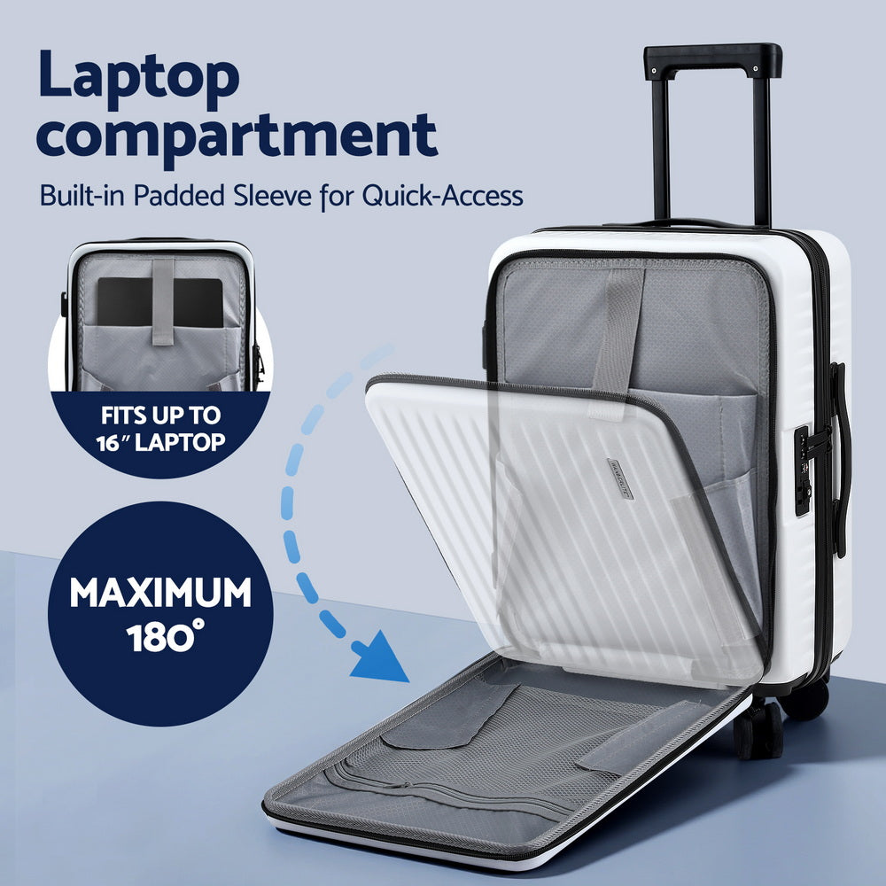 Wanderlite 20" Luggage Suitcase Front Pocket Travel Carry On Dual TSA White-3