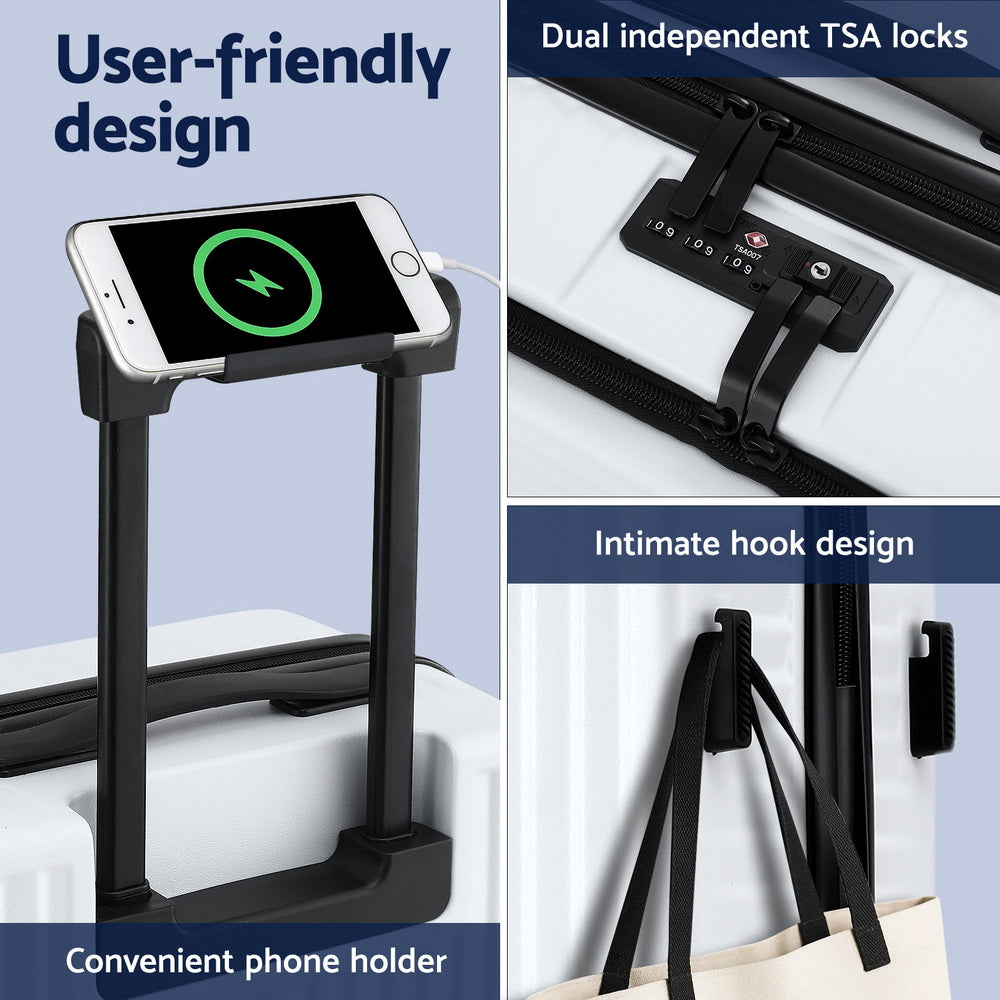 Wanderlite 20" Luggage Suitcase Front Pocket Travel Carry On Dual TSA White-4