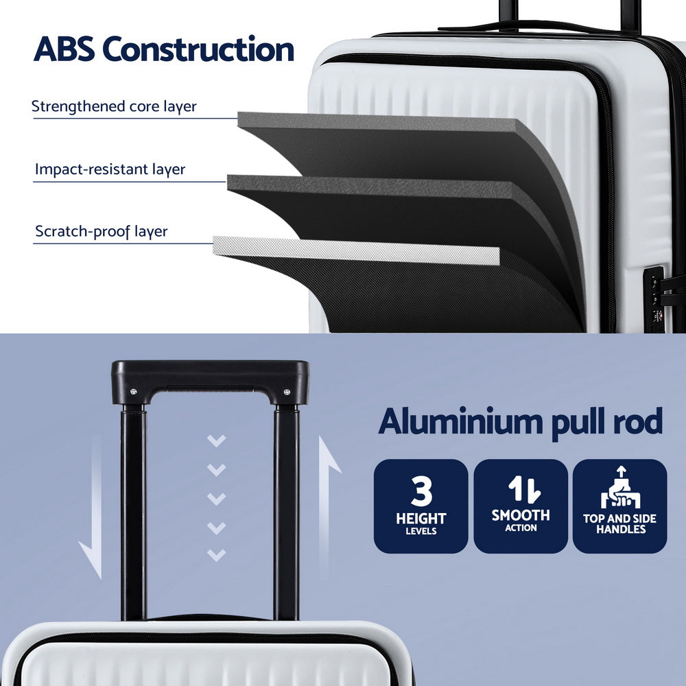 Wanderlite 20" Luggage Suitcase Front Pocket Travel Carry On Dual TSA White-5