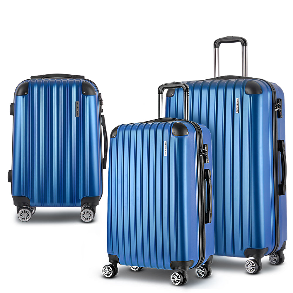 Wanderlite 3pcs LuggageTrolley Set Travel Suitcase Storage Organiser Carry On Hard Case TSA Lightweight Blue-0