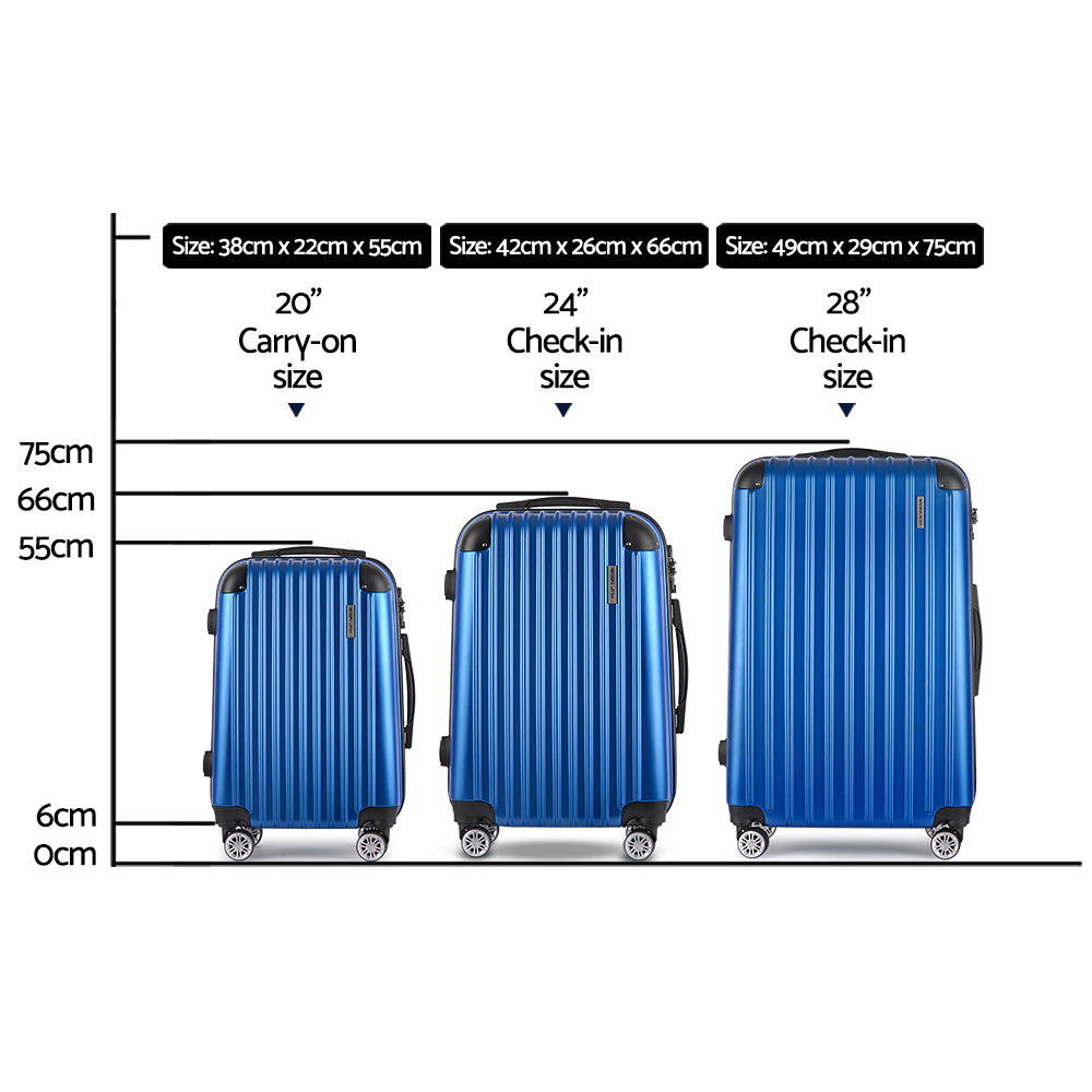 Wanderlite 3pcs LuggageTrolley Set Travel Suitcase Storage Organiser Carry On Hard Case TSA Lightweight Blue-1