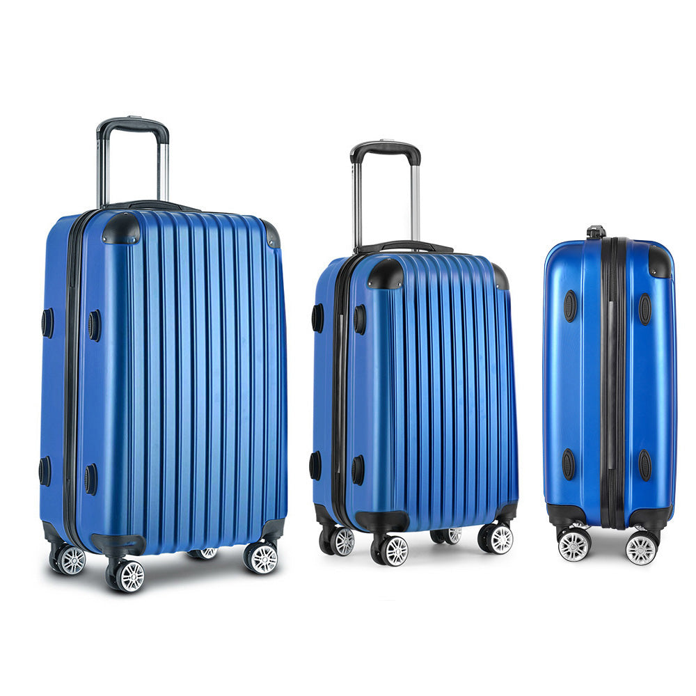 Wanderlite 3pcs LuggageTrolley Set Travel Suitcase Storage Organiser Carry On Hard Case TSA Lightweight Blue-2