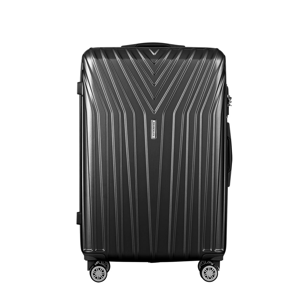 Wanderlite 3pc Luggage Trolley Set Suitcase Travel TSA Hard Case Carry On Black Lightweight-2