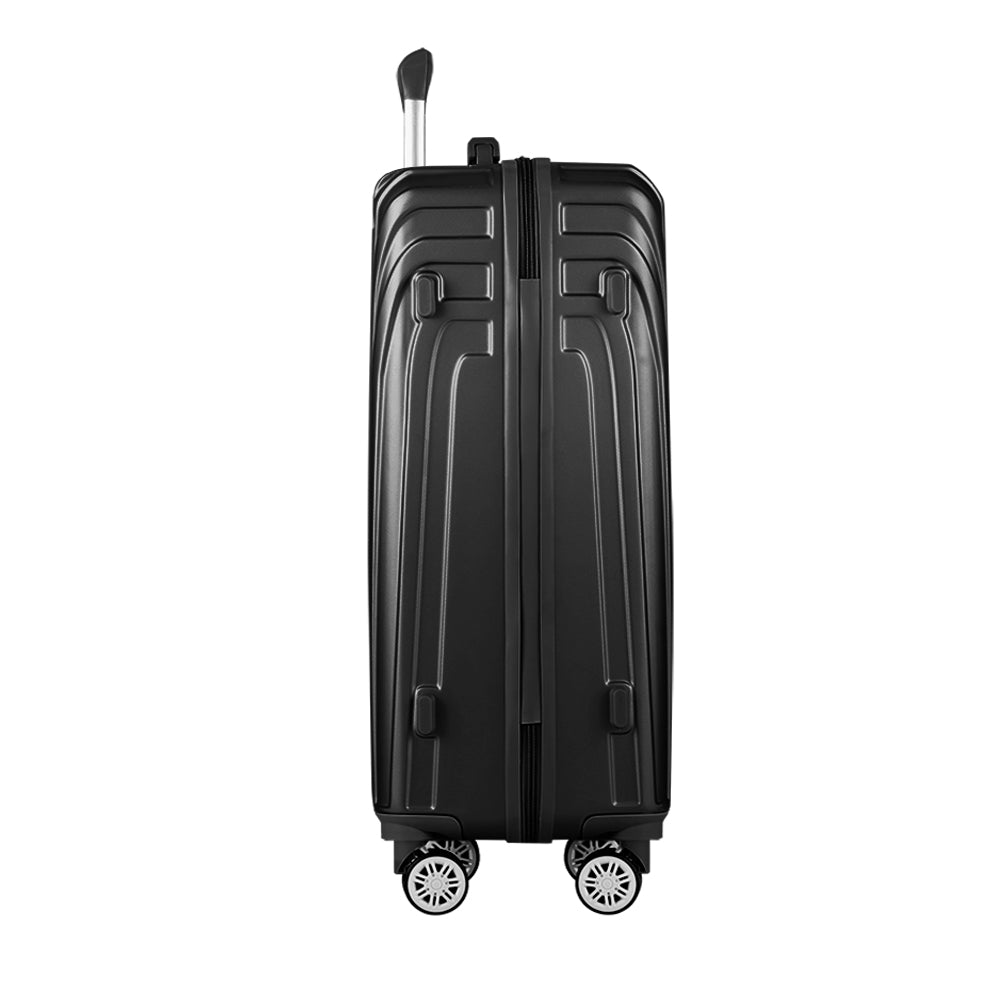 Wanderlite 3pc Luggage Trolley Set Suitcase Travel TSA Hard Case Carry On Black Lightweight-3