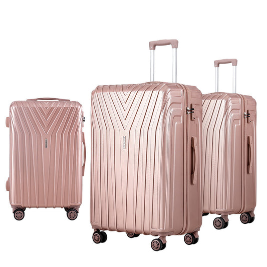 Wanderlite 3pc Luggage Trolley Set Suitcase Travel TSA Hard Case Carry On Pink Lightweight-0