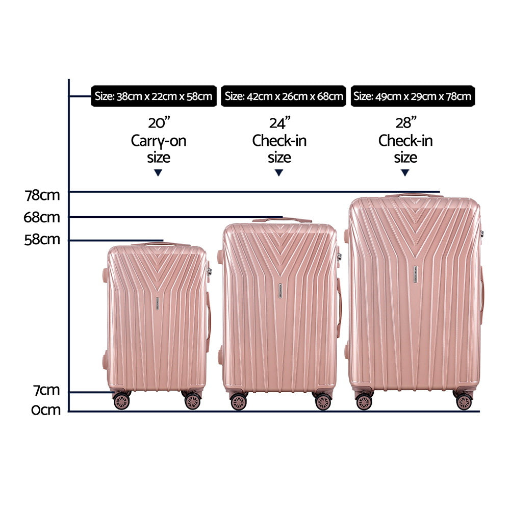 Wanderlite 3pc Luggage Trolley Set Suitcase Travel TSA Hard Case Carry On Pink Lightweight-1