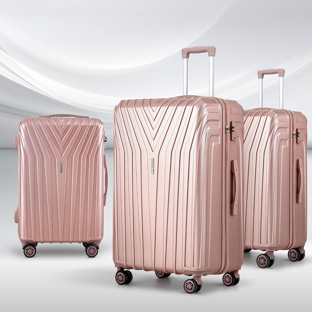 Wanderlite 3pc Luggage Trolley Set Suitcase Travel TSA Hard Case Carry On Pink Lightweight-6