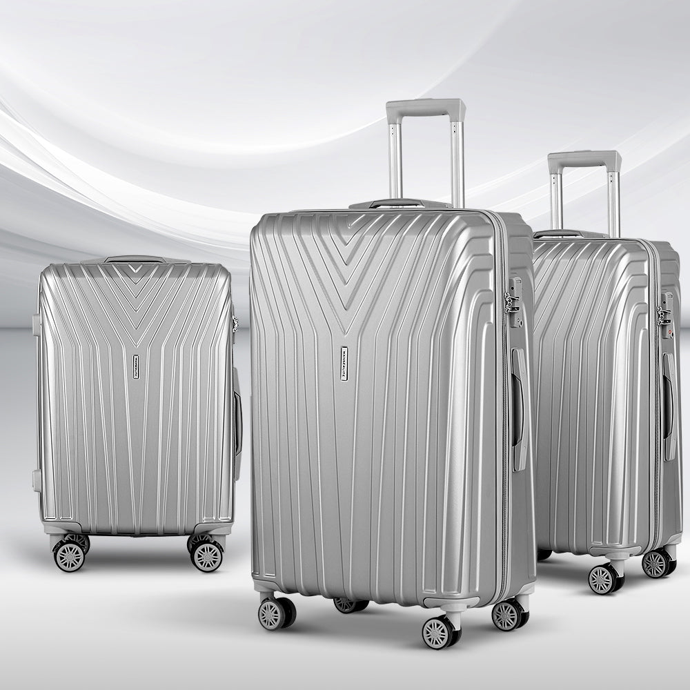 Wanderlite 3pc Luggage Trolley Set Suitcase Travel TSA Hard Case Carry On Silver Lightweight-7