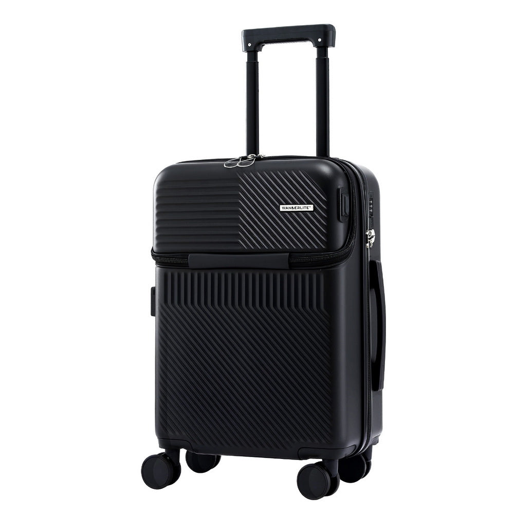 Wanderlite 20" Luggage Suitcase Front Pocket Travel Carry On TSA Black-0