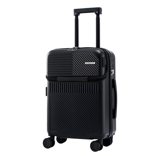 Wanderlite 20" Luggage Suitcase Front Pocket Travel Carry On TSA Black-0