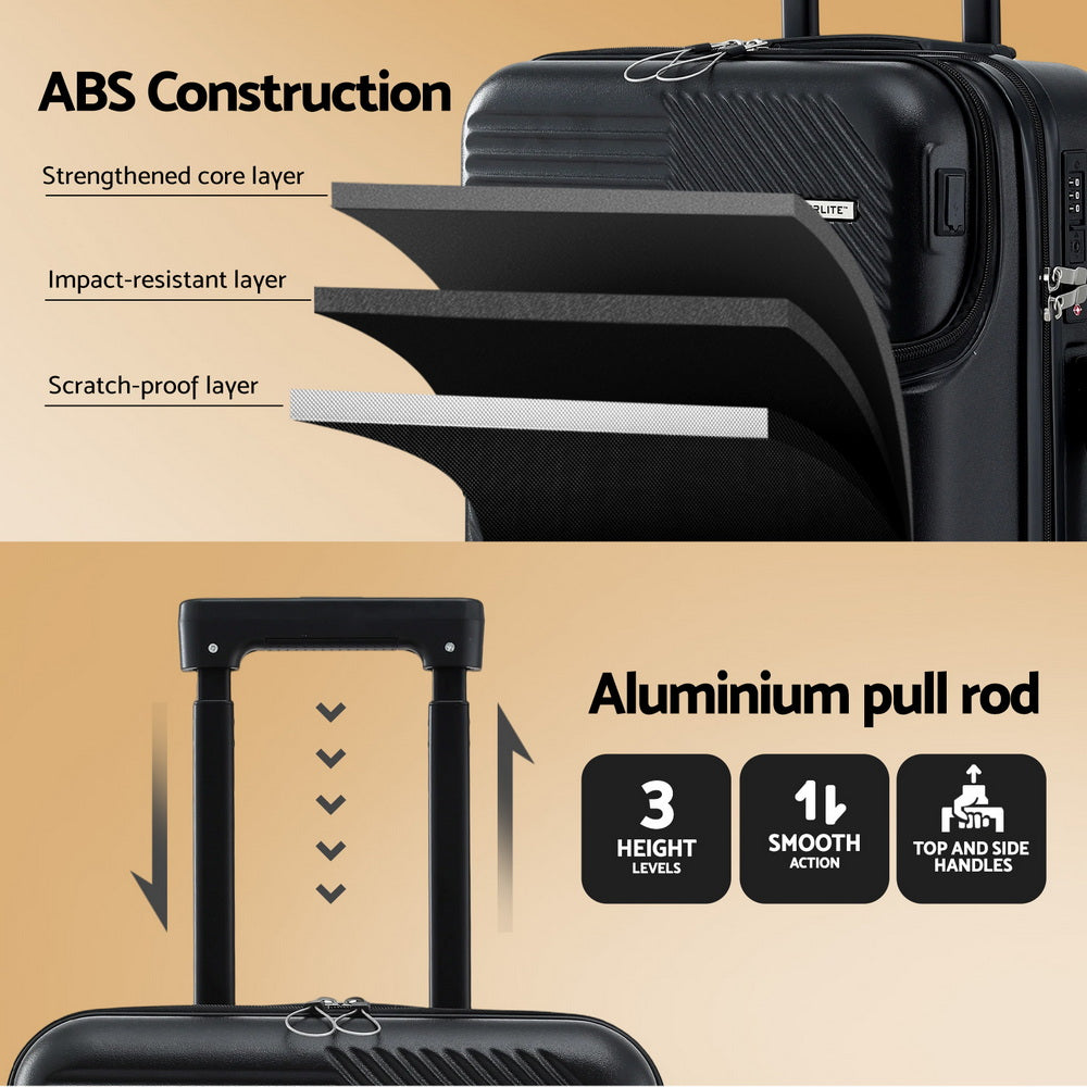 Wanderlite 20" Luggage Suitcase Front Pocket Travel Carry On TSA Black-5