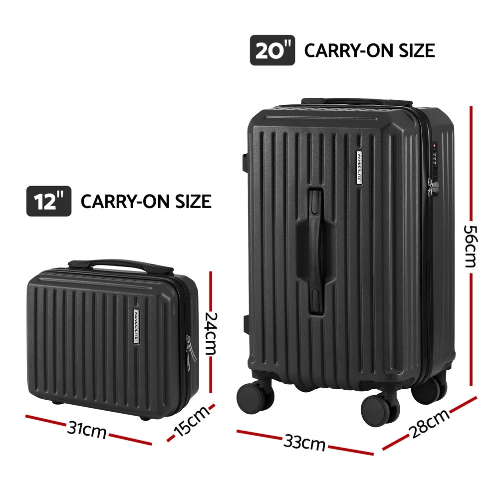 Wanderlite 2pcs Trunk Luggage Suitcase Travel Carry On TSA Lock 12" 20" Black-1