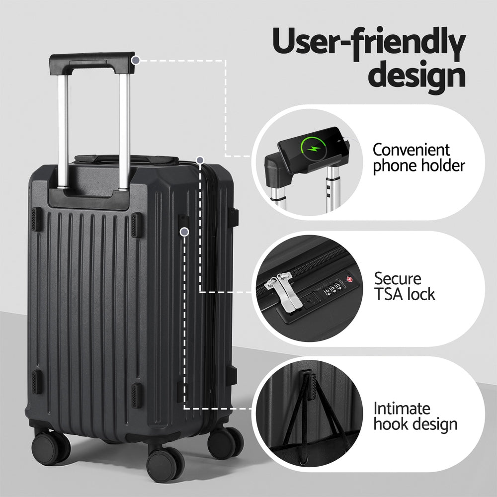 Wanderlite 2pcs Trunk Luggage Suitcase Travel Carry On TSA Lock 12" 20" Black-4