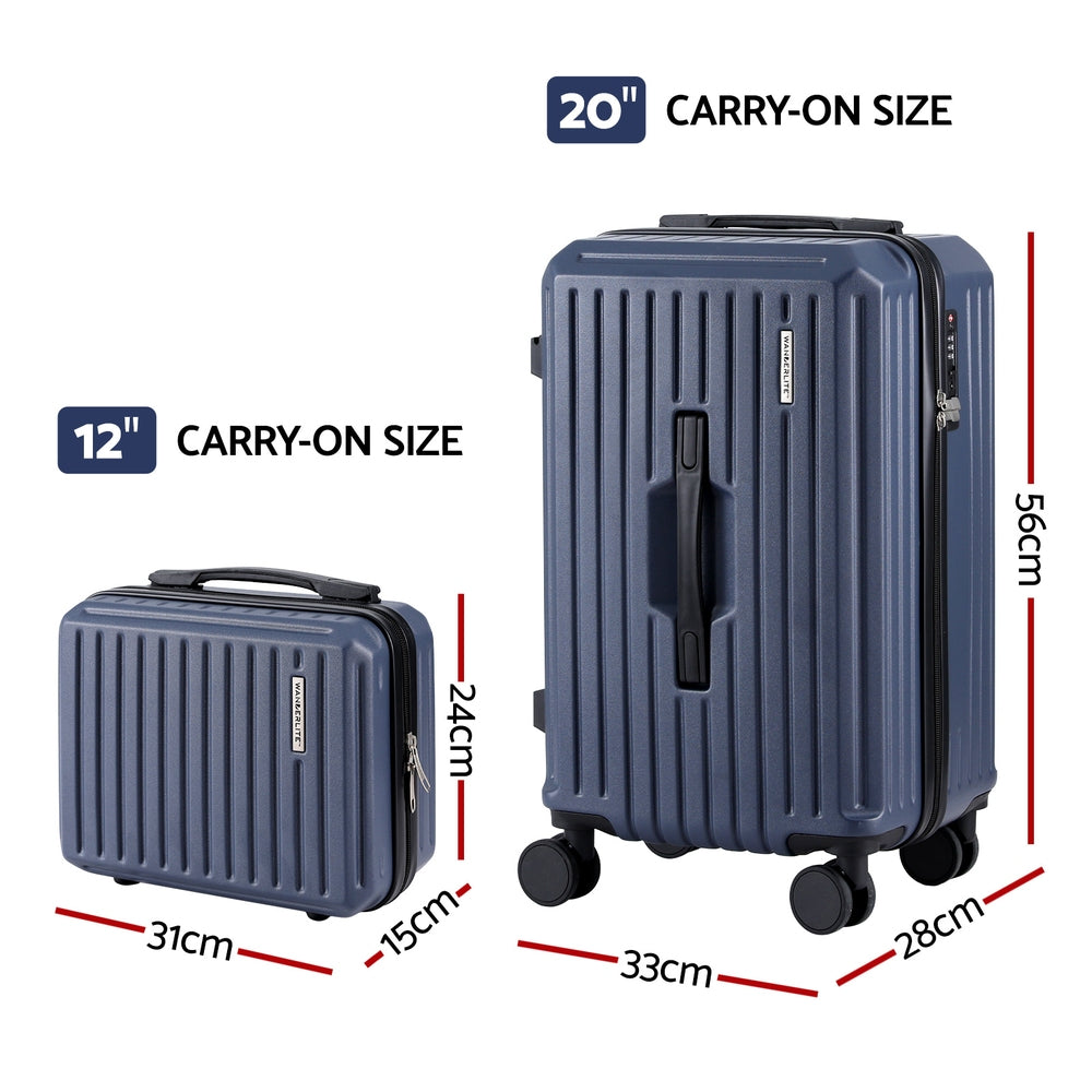 Wanderlite 2pcs Trunk Luggage Suitcase Travel Carry On TSA Lock 12" 20" Navy-1