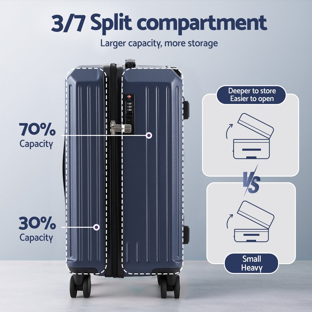 Wanderlite 2pcs Trunk Luggage Suitcase Travel Carry On TSA Lock 12" 20" Navy-3