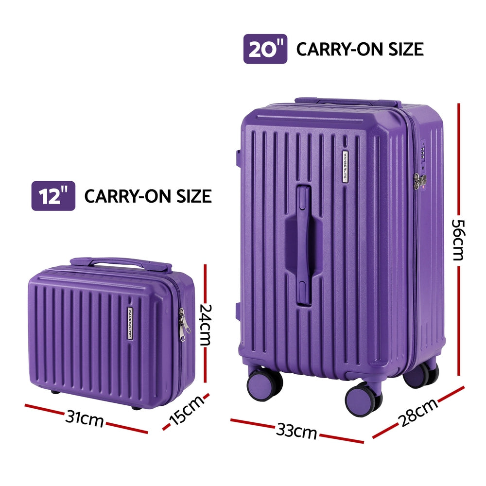Wanderlite 2pcs Trunk Luggage Suitcase Travel Carry On TSA Lock 12" 20" Purple-1
